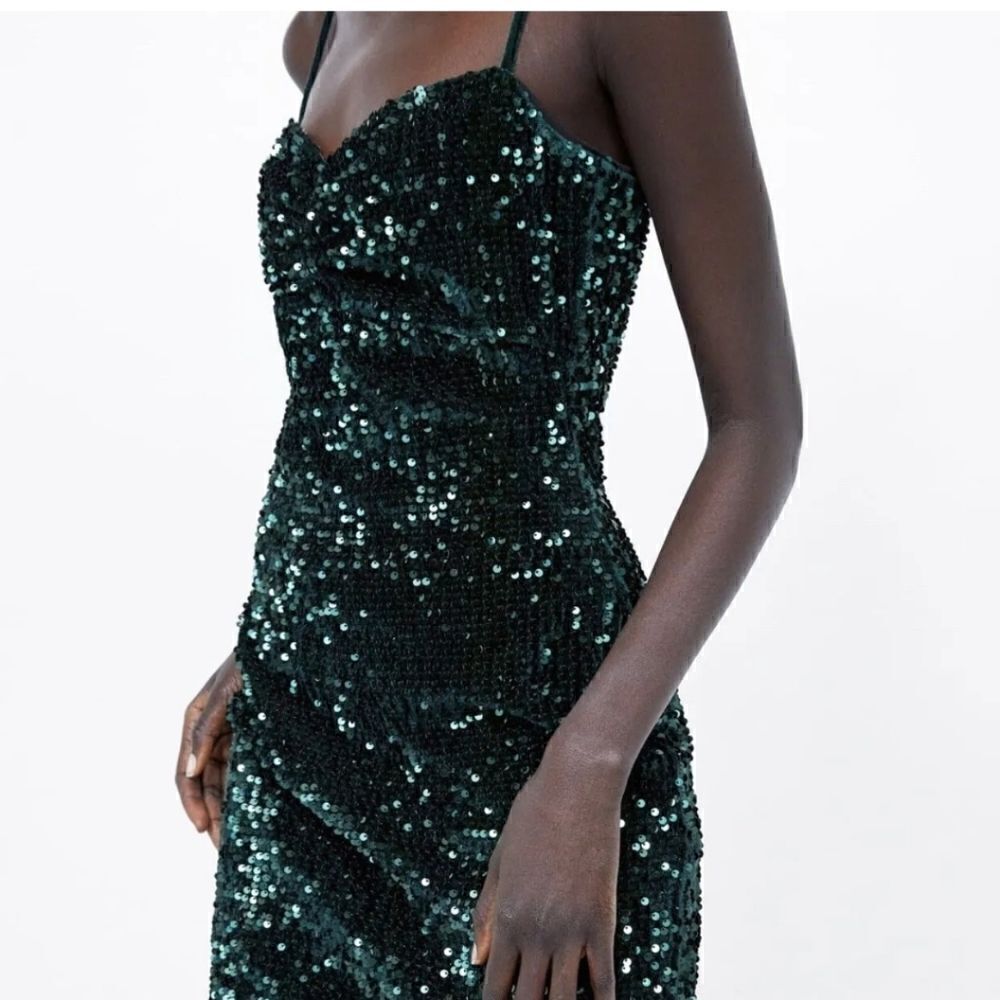 Zara Sequin Green Emerald Mini Dress Size Medium